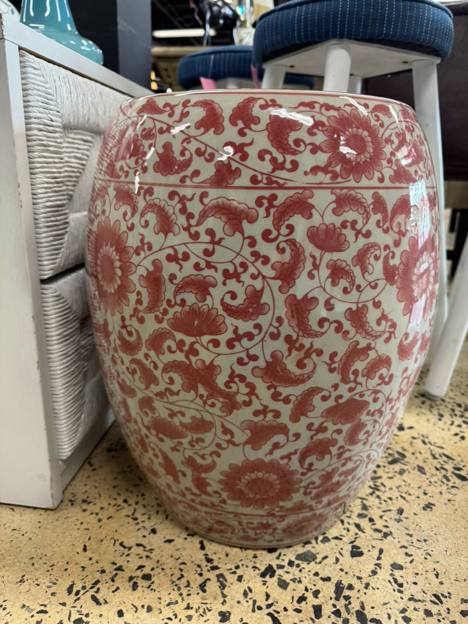 Pink & White Ceramic Garden Stool