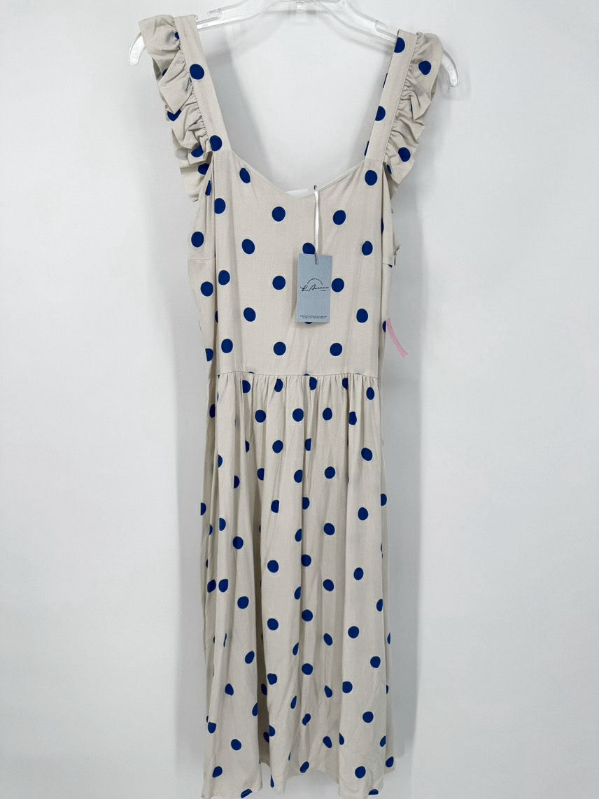 SAINT TROPEZ Size XS Taupe & Cobalt Dots Sleeveless Udelia Dress NWT