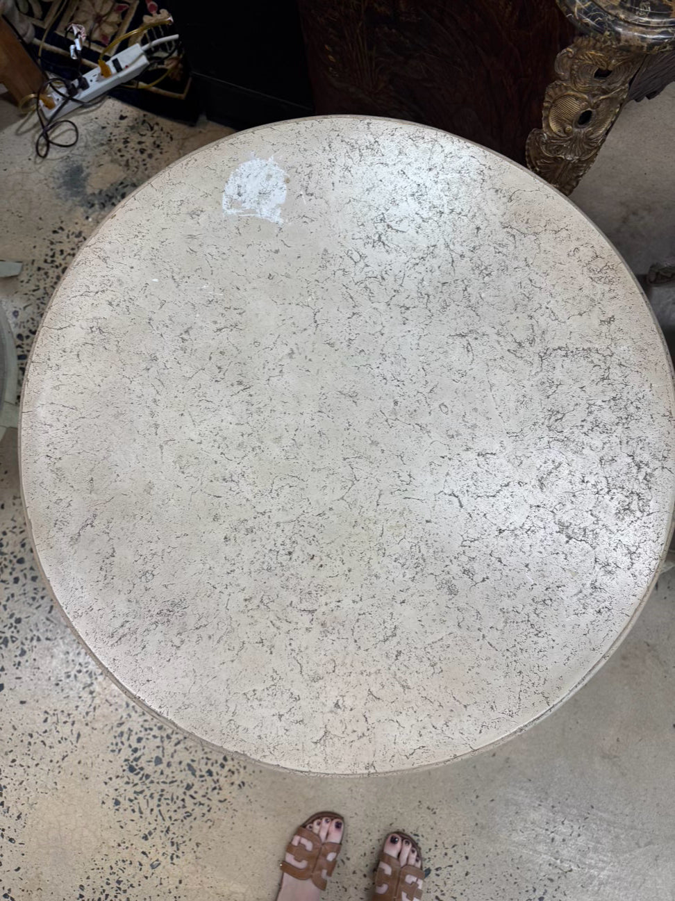 Marble Look Feather Design Pedestal Occasional Table