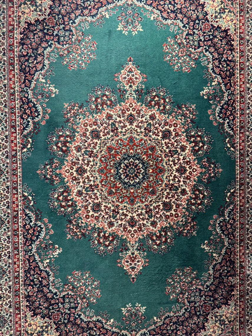 Green & Red Wool Medallion Oriental Rug