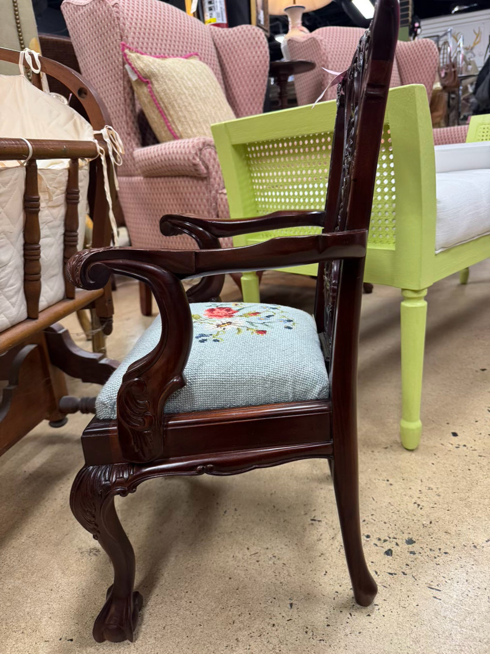 Mahogany & Blue Floral Needlepoint Chippendale Child's Chair