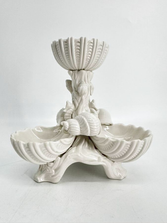 MOTTAHEDEH White Porcelain Shell Tiered 4-Dish Serving Piece