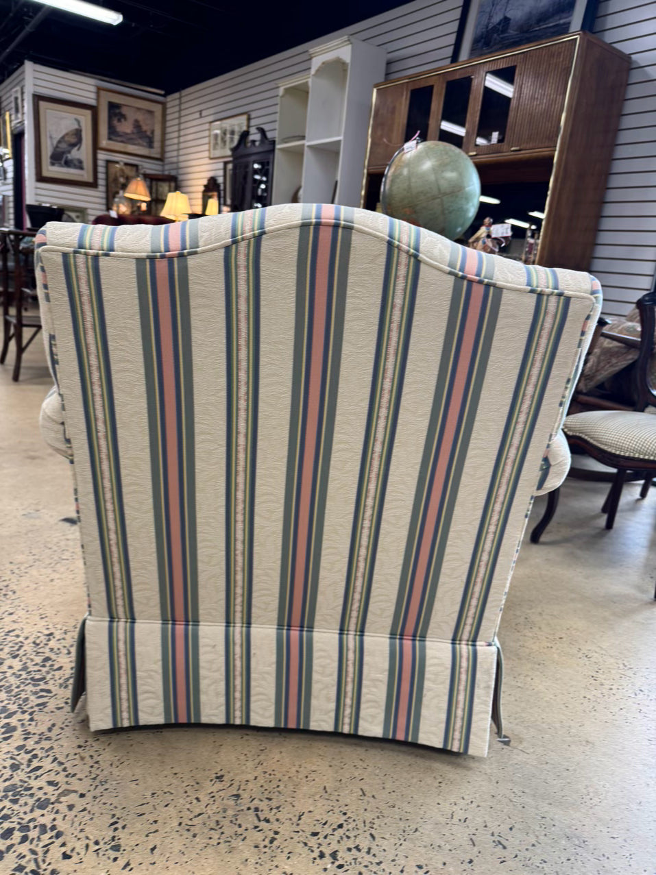VANGUARD Cream, Blue & Pink Stripe Pair of Club Chairs