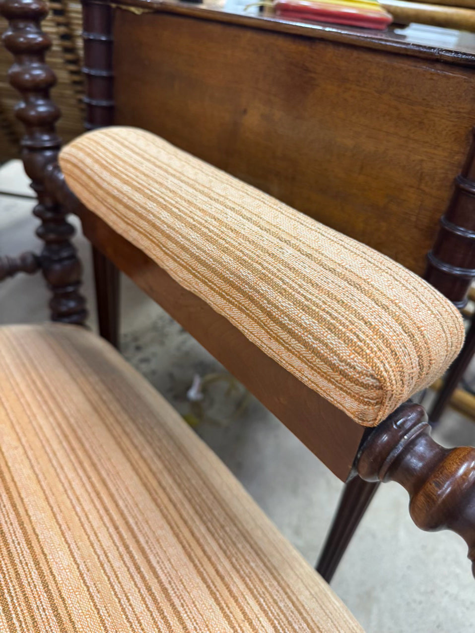 Wood & Salmon Upholstered English Bobbin Chair