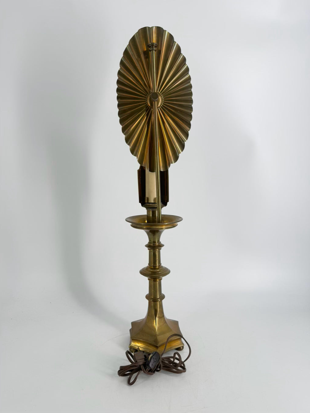 VINTAGE Brass Candlestick Table Lamp w/s Sunburst Reflector