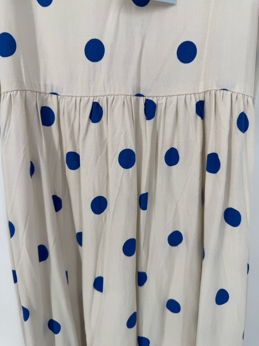 SAINT TROPEZ Size XS Taupe & Cobalt Dots Sleeveless Udelia Dress NWT