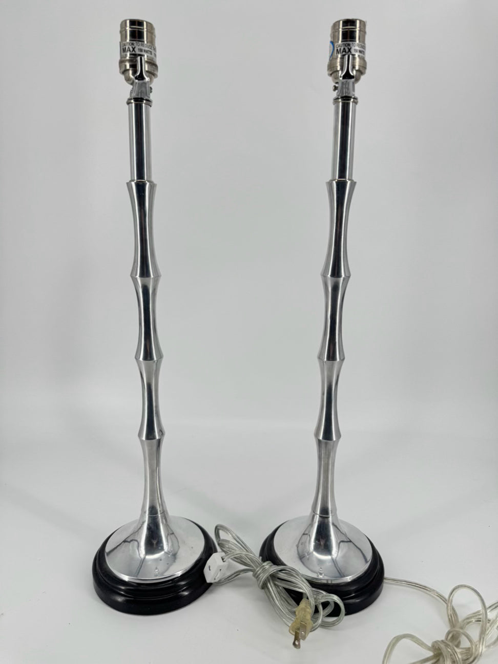 INDIA Silver Metal Bamboo Pair of Buffet Lamps