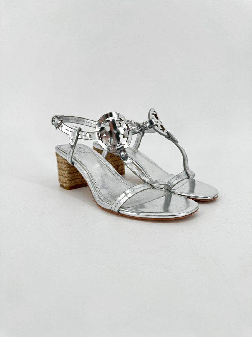 TORY BURCH Size 6.5 Silver Silver Heels