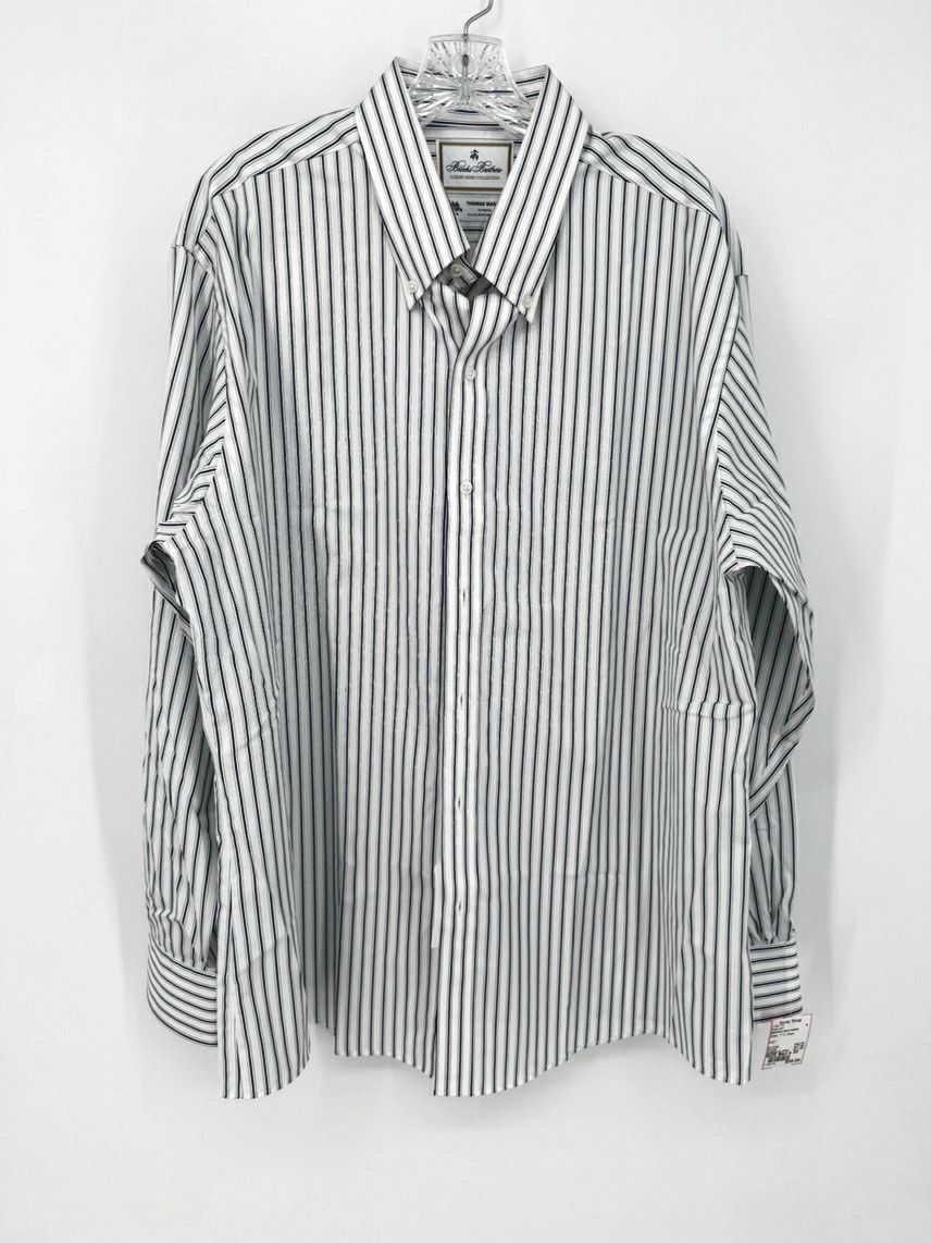 BROOKS BROTHERS Size 35 White Stripe Long Sleeve Shirt NWT