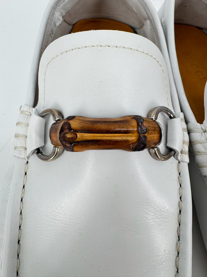 GUCCI Size 10 Cream Leather Horsebit Accejt Loafers