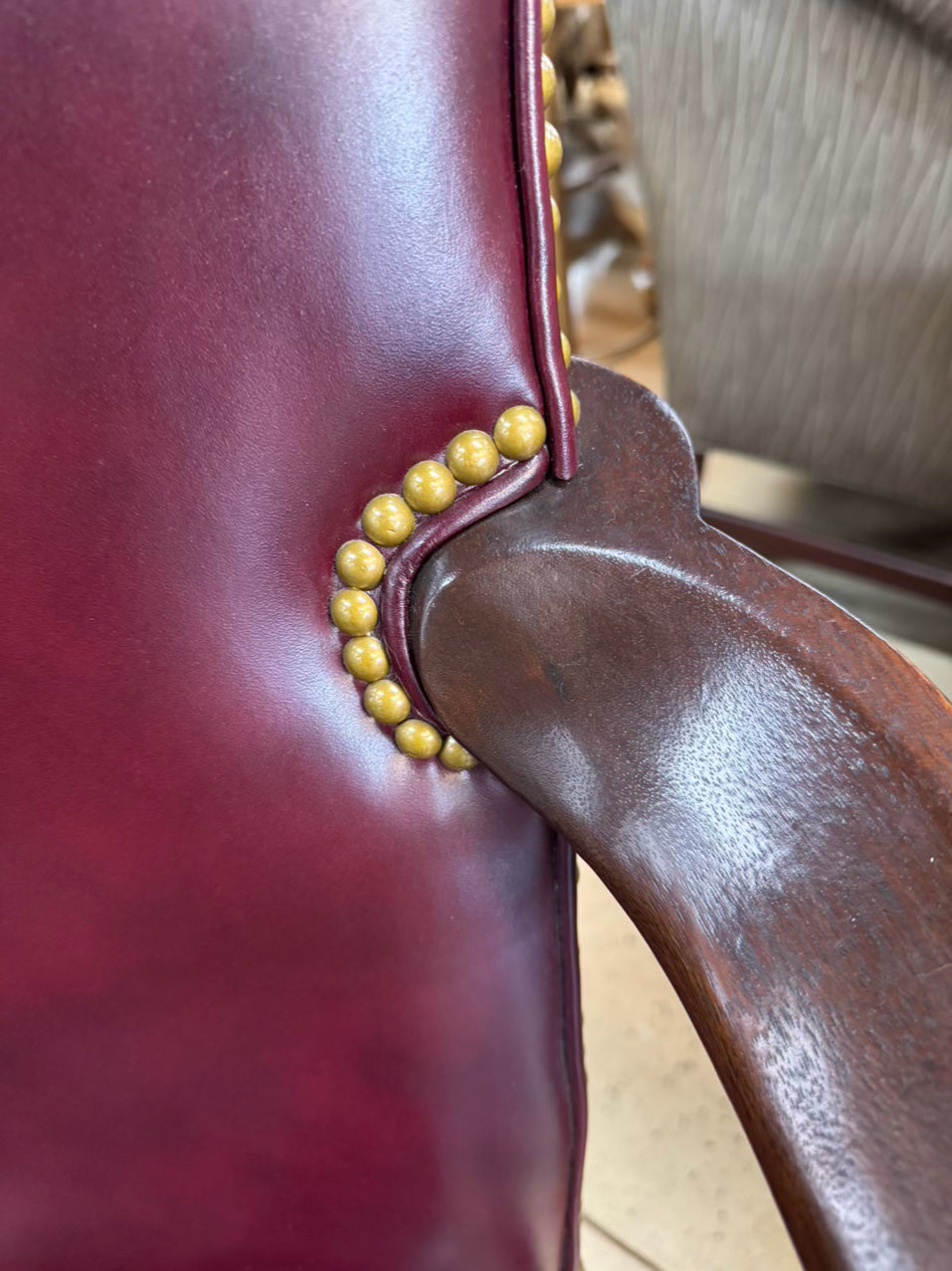 HICKORY CHAIR Wine Leather Queen Ann Nailhead Chair