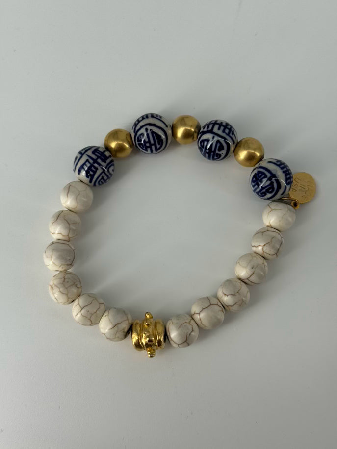 SUSAN SHAW Blue, Green, & White Set of 3 Beaded Bracelets