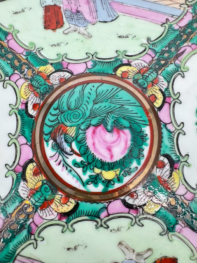 Pink & Green Rose Medallion Decorative Plate w/ Hanger