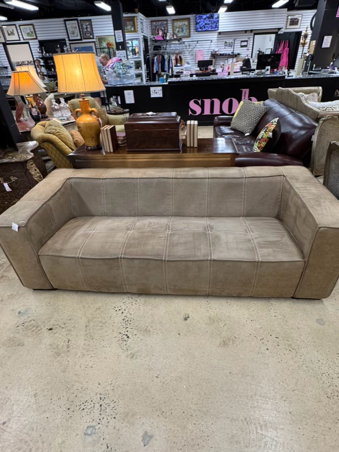 Beige Midcentury Modern Square Arm Sofa