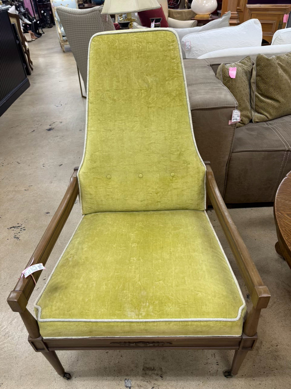 Wood & Velvet Chartreuse Mid Century Chair