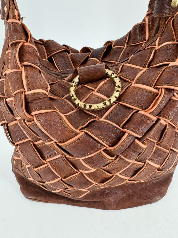 TRACY REESE Cognac Leather Woven Purse