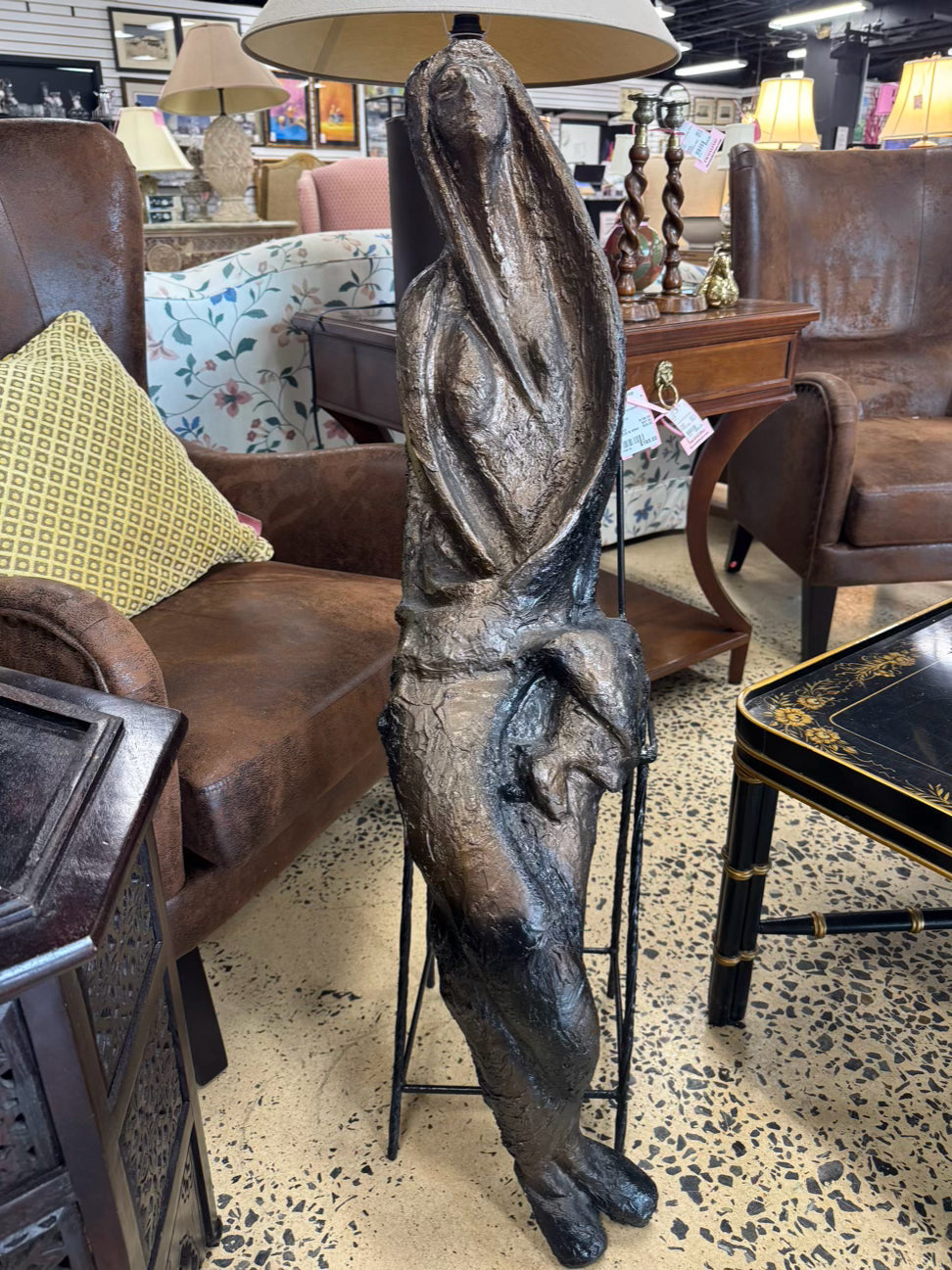 Brown Molded Plastic Woman in Chair Figure