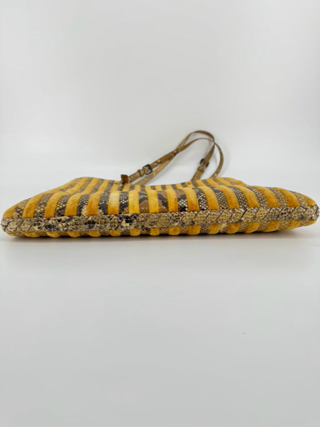 BOTTEGA VENETA Mustard Suede & Snakeskin Embossed Leather Purse
