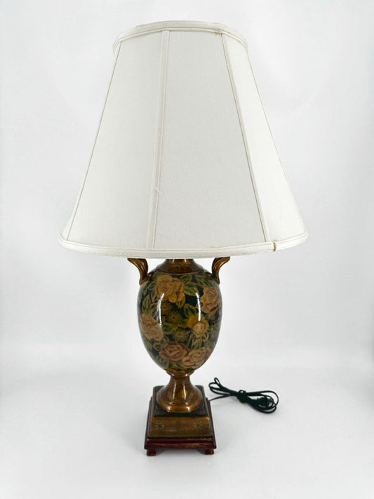 Black & Gold Floral Urn Style Ceramic Lamp