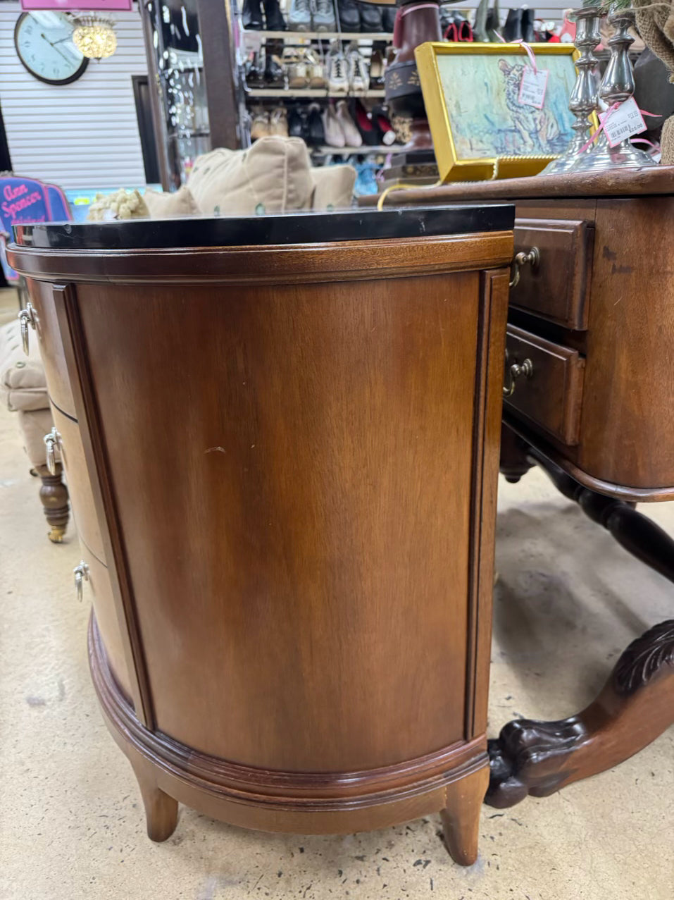 THOMASVILLE Wood Bow Front Credenza w/ Black Stone Top