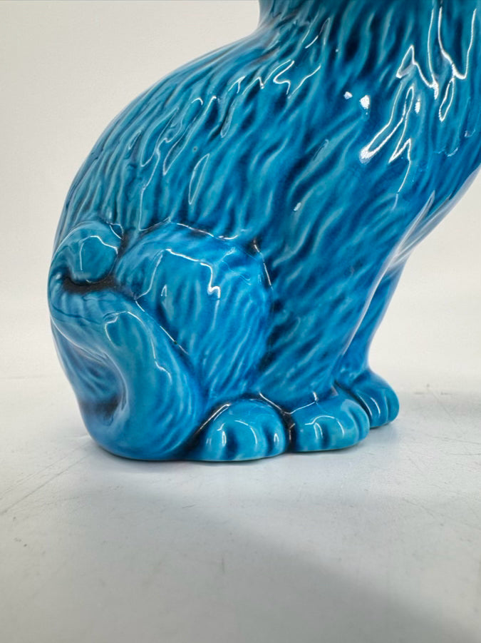 VINTAGE Blue Ceramic Pair of Cat Figurines
