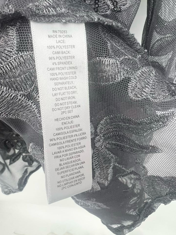 ALEX EVENINGS Size XL Gray Mesh Floral Embroidered 2 Piece Tops NWT