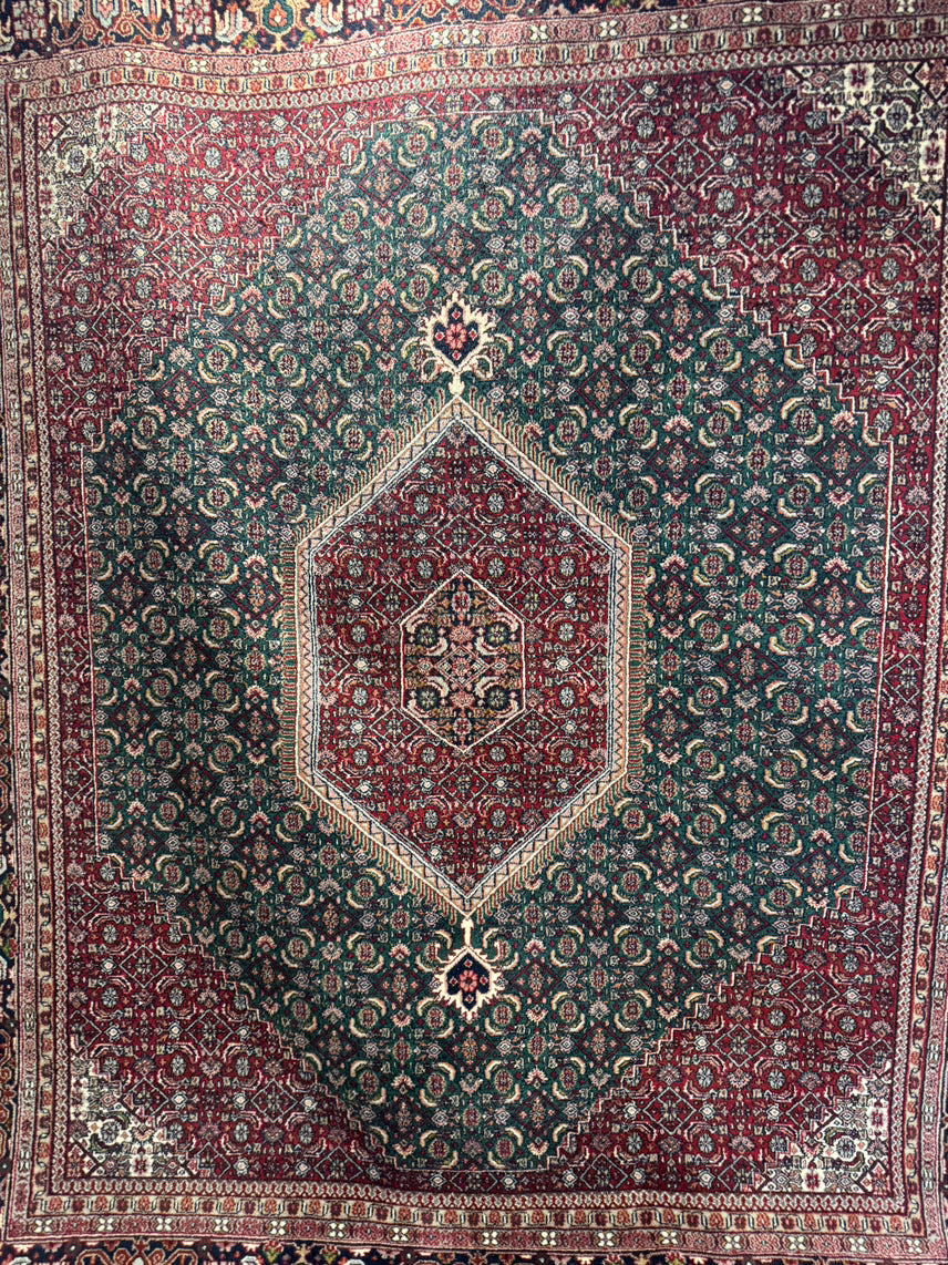 INDIA Green & Red Hand Knotted Wool Oriental Rug
