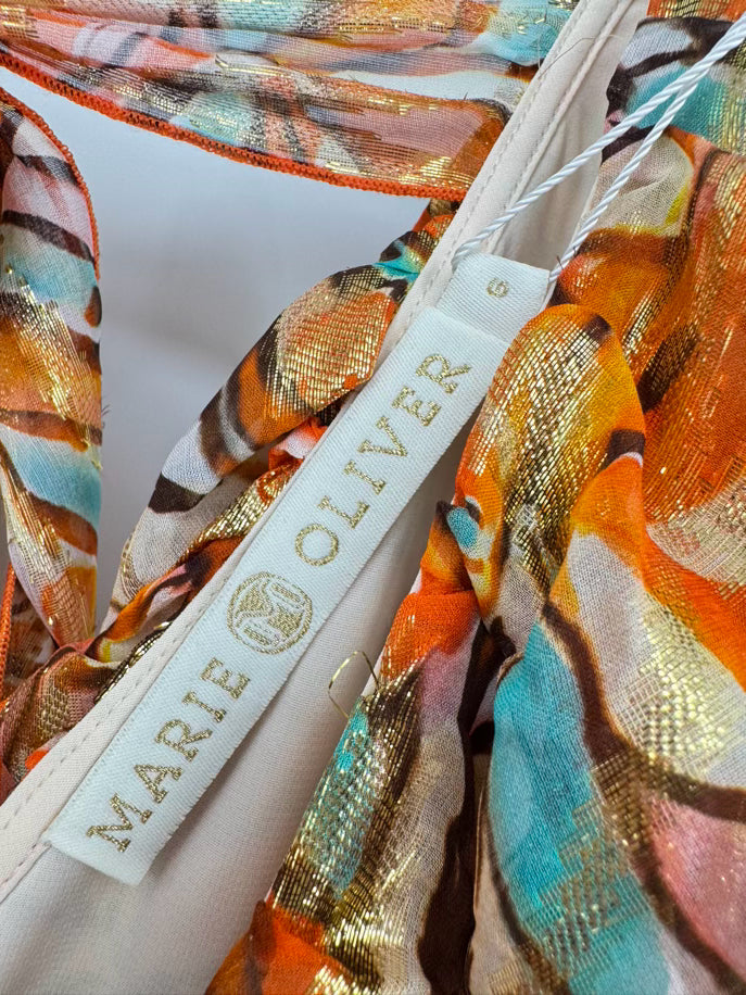 MARIE OLIVER Size 6 Orange Metallic Print Jayda Dress NWT