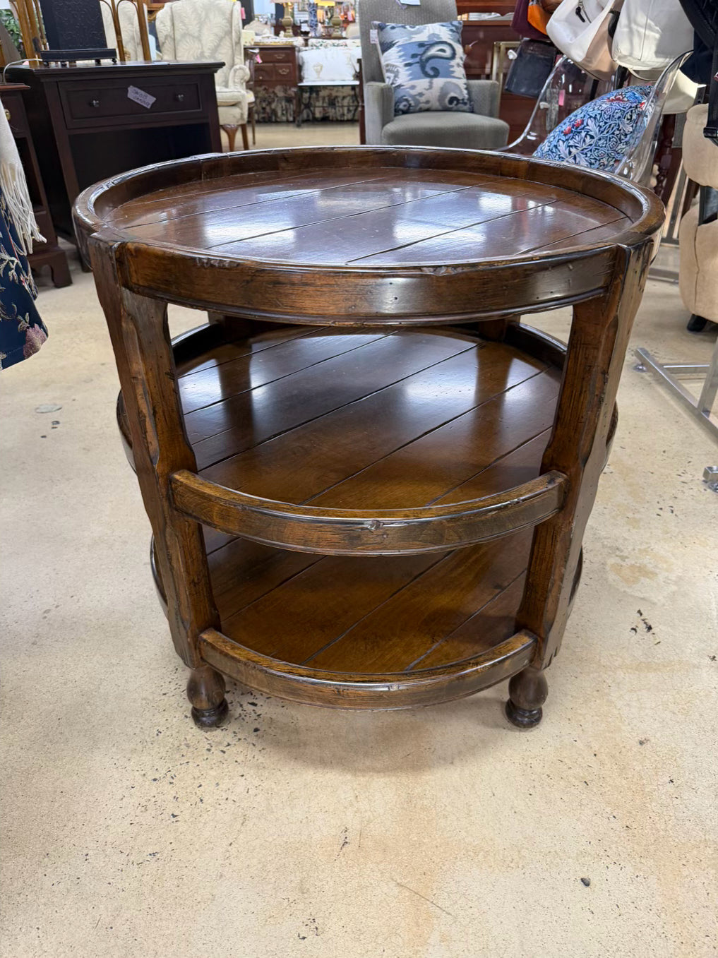 Dark Wood Round Occasional 3 Tier Table