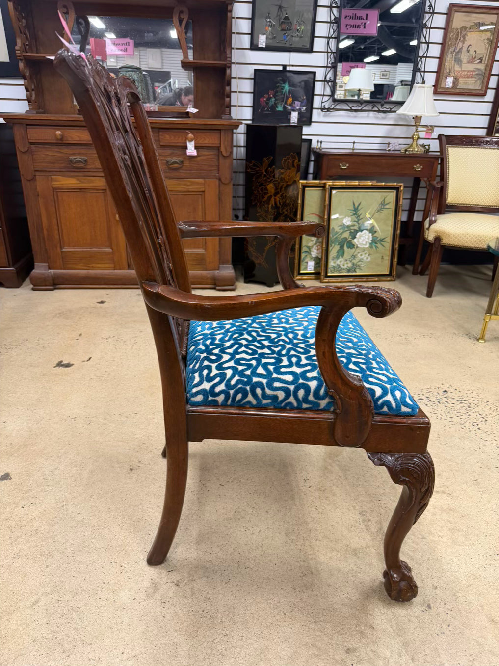 Queen Ann Wood Arm Chair w/ Ball & Claw Feet
