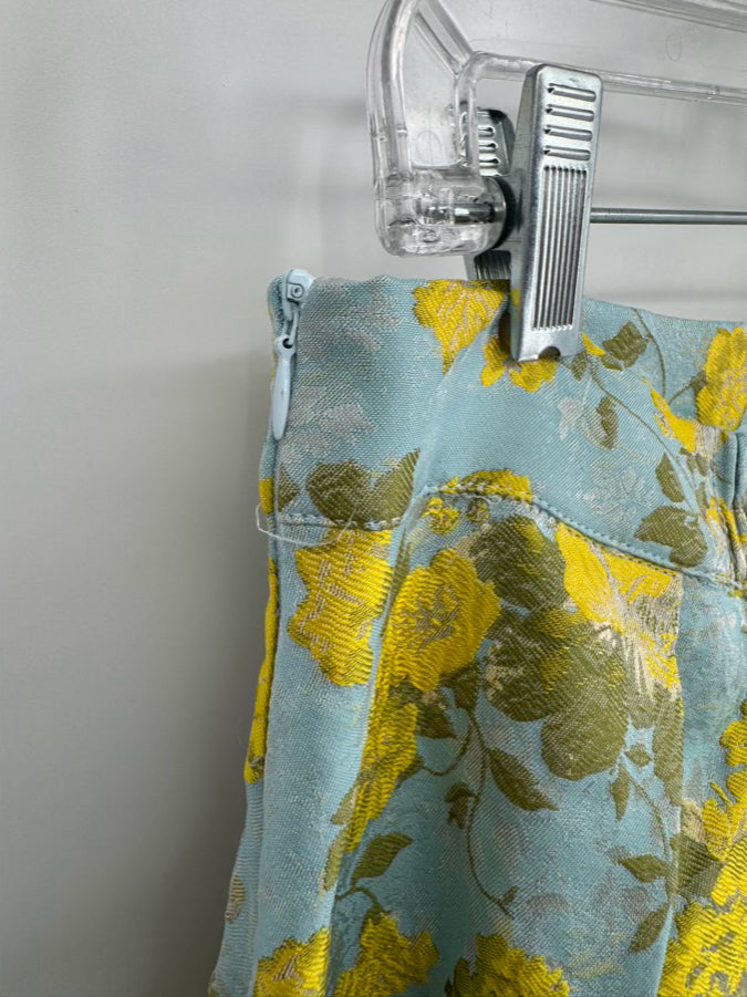ABBEYGLASS Size M Teal & Yellow Floral Textured Skirt