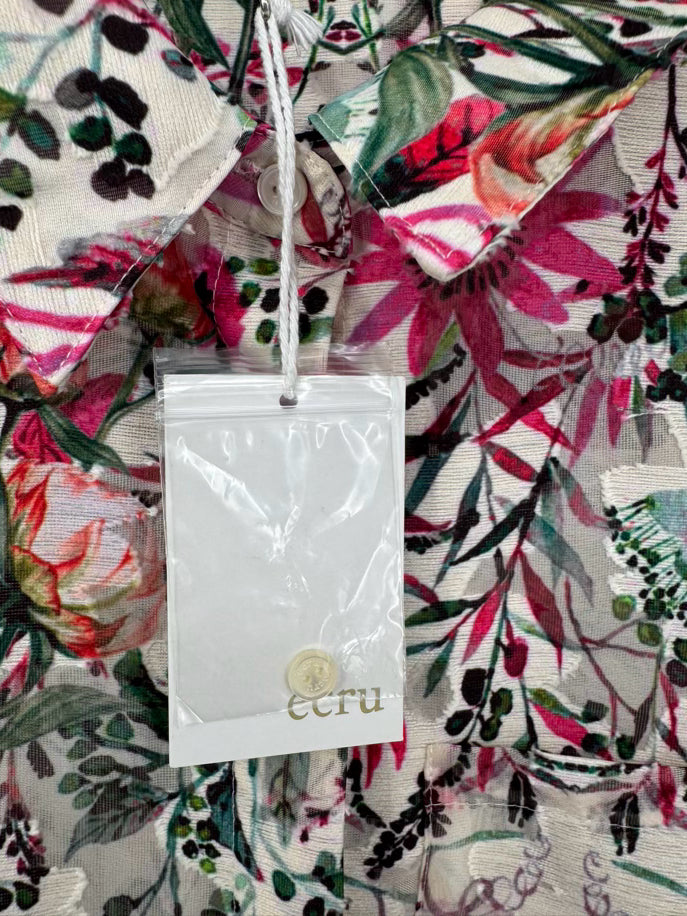 ECRU Size S Beige & Magenta Floral Blouse NWT