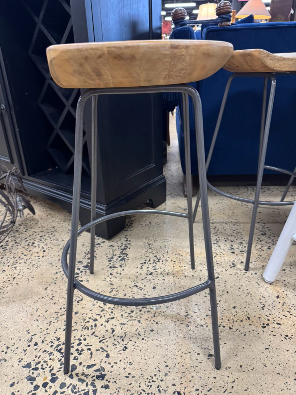WEST ELM Natural Wood & Gray Steel Counter Stool
