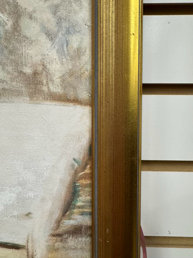 Lady in Snow Painting in Gold Frame