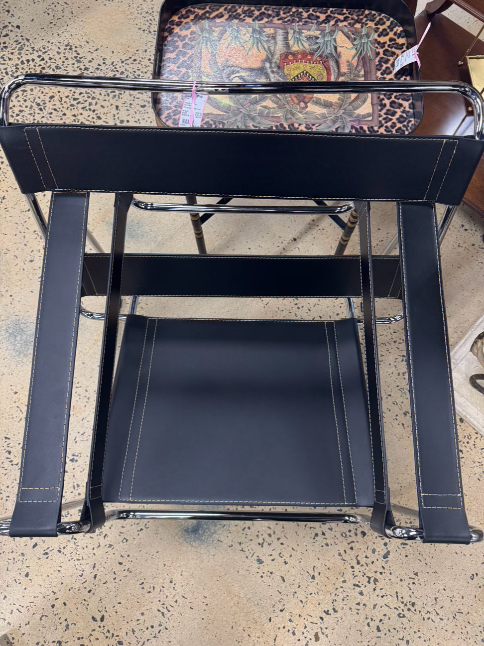 Silver & Black Metal & Faux Leather Mid Century Modern Chair