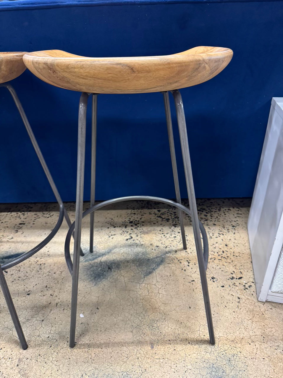 WEST ELM Natural Wood & Gray Steel Counter Stool