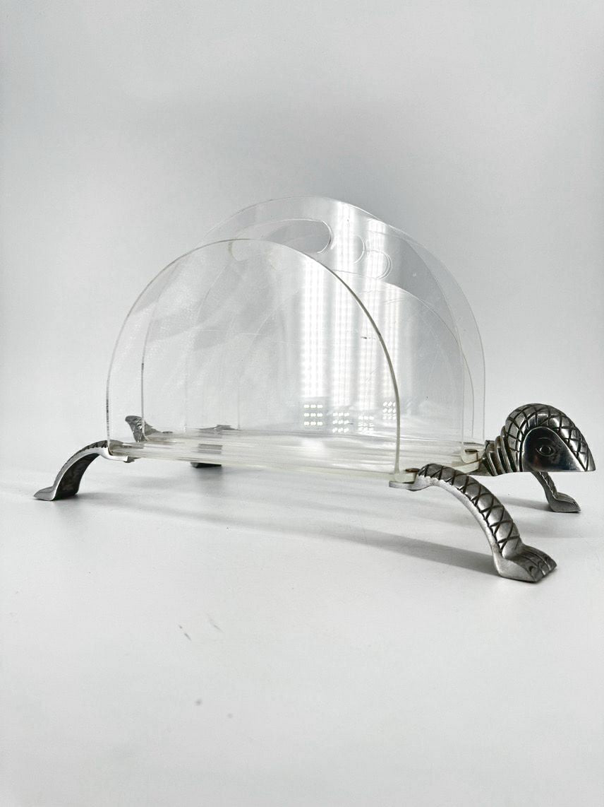 Lucite & Silver Tone Turtle Magazine Rack