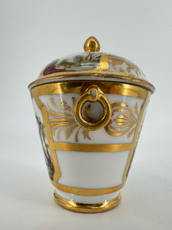 ANTIQUE White & Gold Painted Porcelain Small Jar