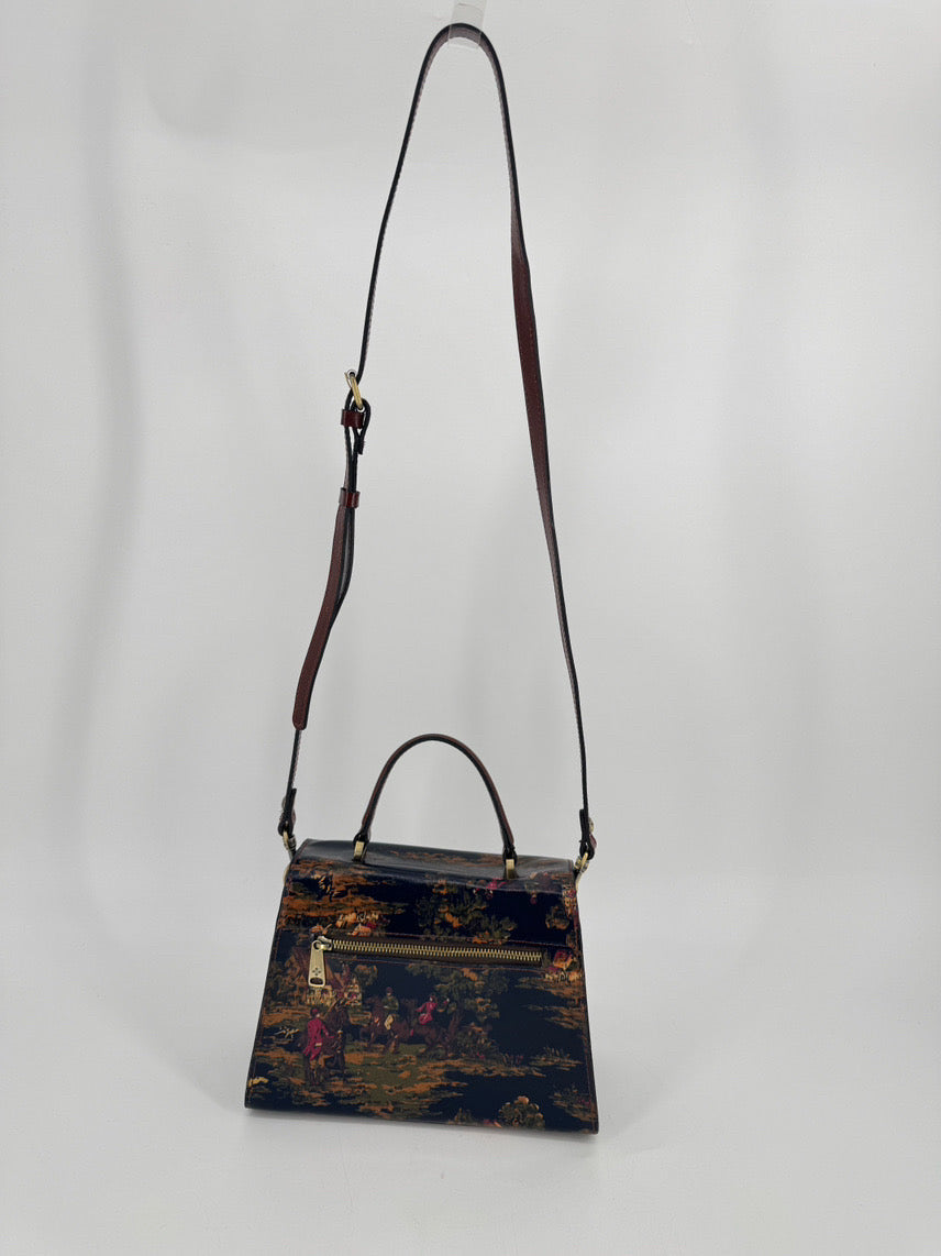 PATRICIA NASH Blue & Gold Leather Horses Purse