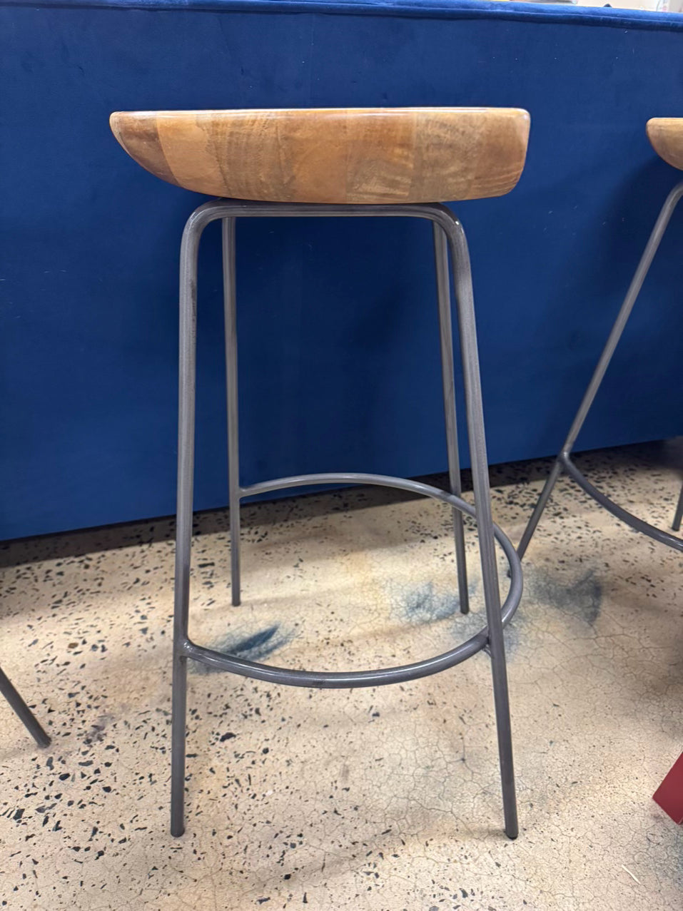 WEST ELM Natural Wood & Gray Steel Counter Stool