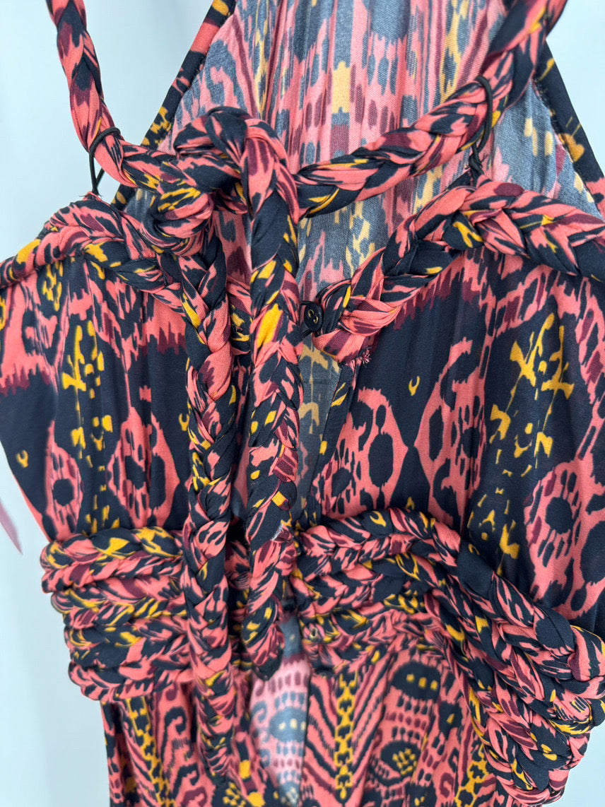 CAROLINA K Size S Salmon & Black Print Sleeveless Maxi-Dress