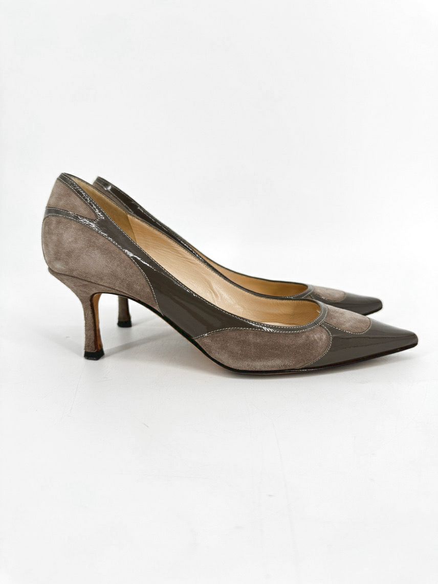 JIMMY CHOO Size 36.5 Taupe Leather Kitten Heels