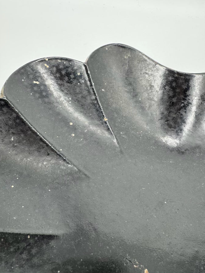 VINTAGE Black Paper Mache Scalloped Tray