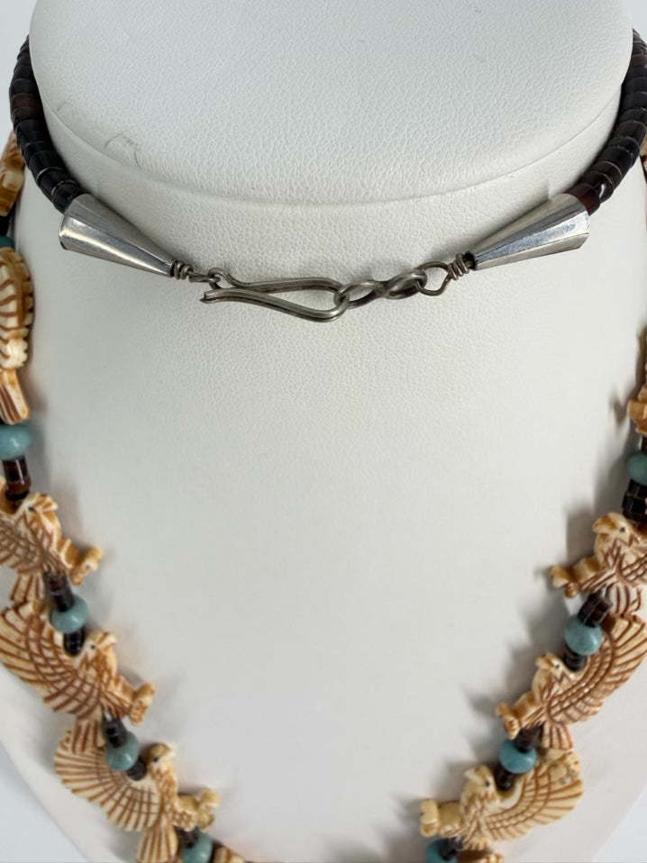NATIVE AMERICAN White Bone & Turquoise Eagle Necklace