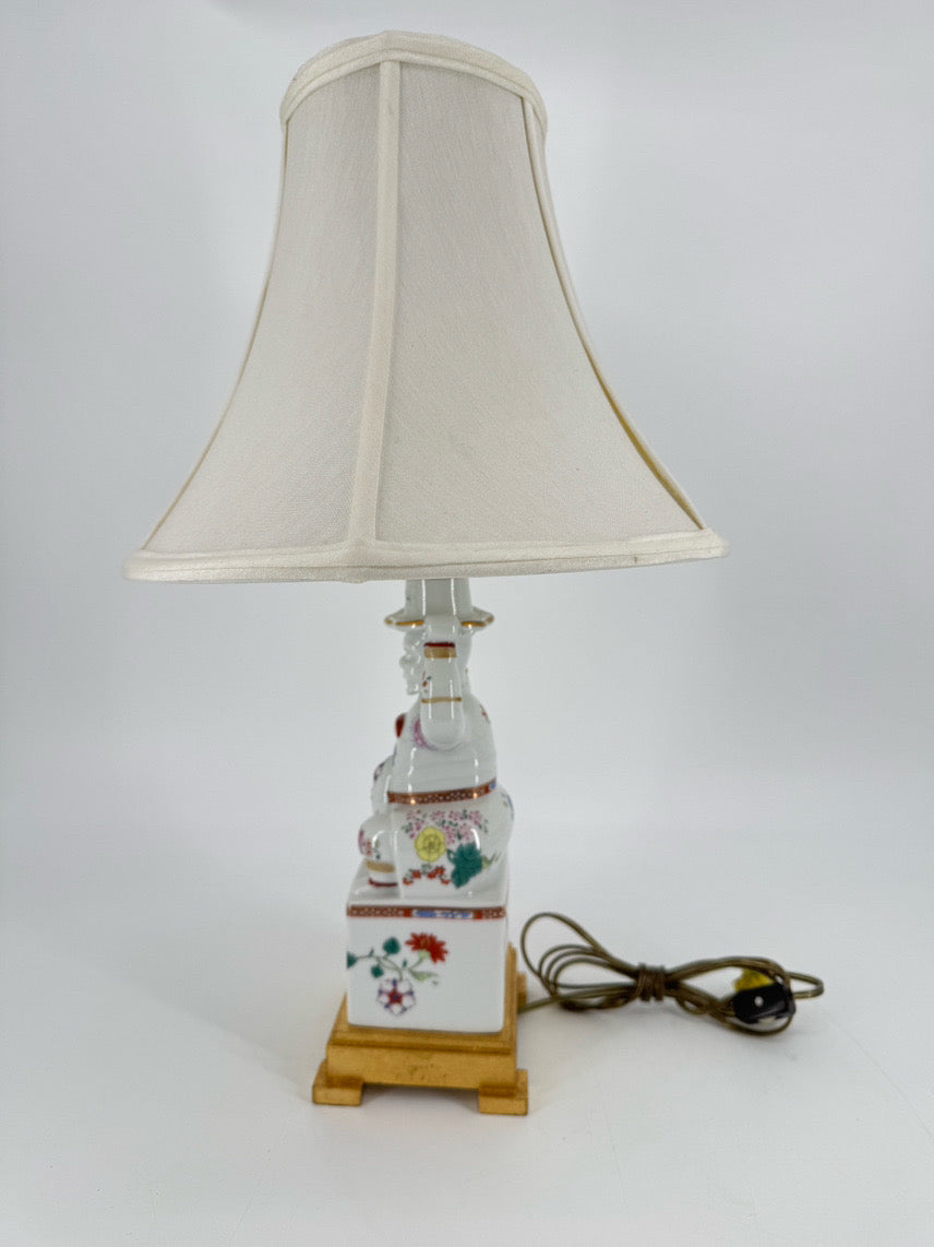 Pink & Green Man on Gold Base Porcelain Lamp