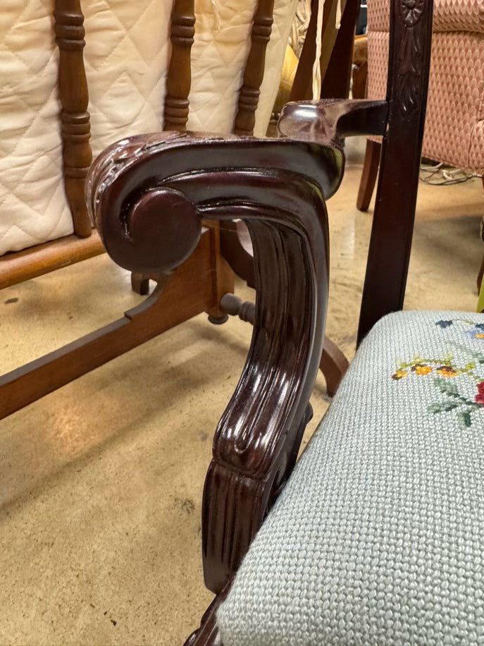 Mahogany & Blue Floral Needlepoint Chippendale Child's Chair