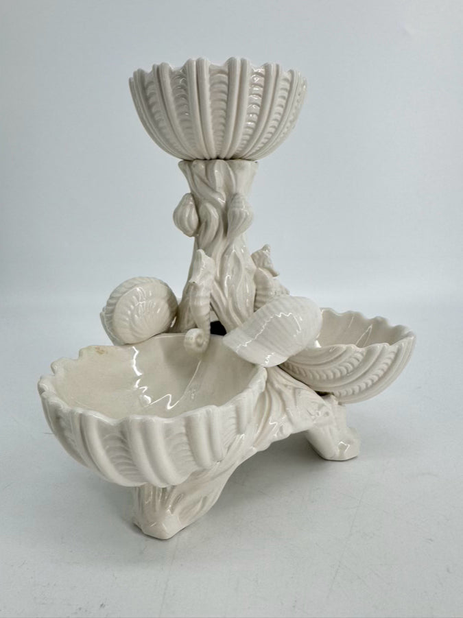 MOTTAHEDEH White Porcelain Shell Tiered 4-Dish Serving Piece