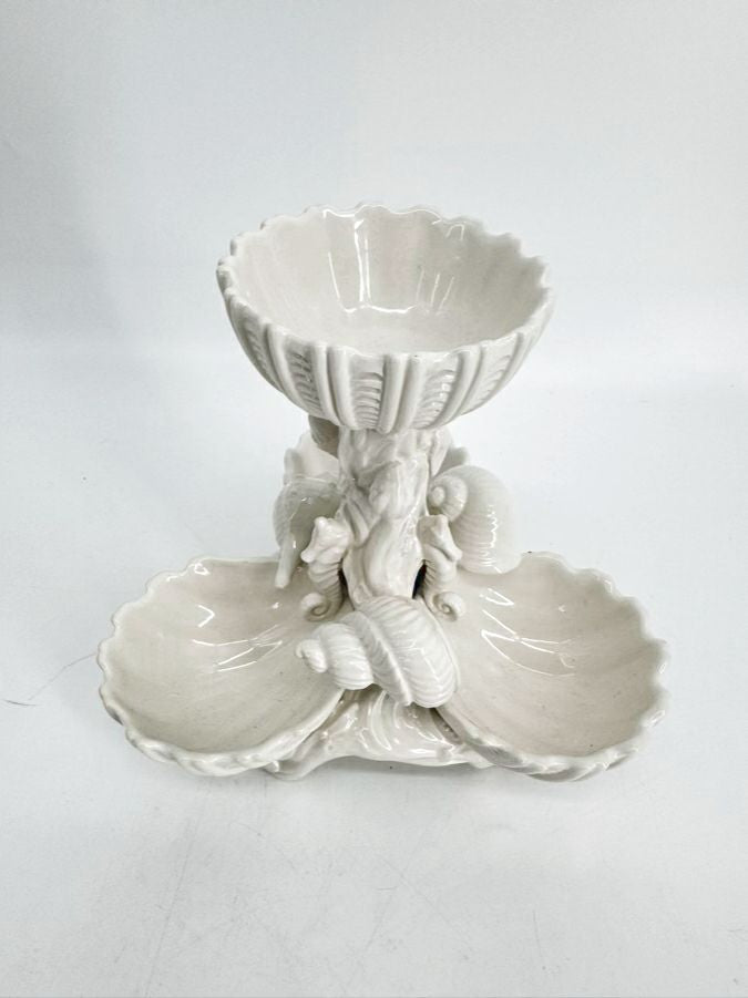 MOTTAHEDEH White Porcelain Shell Tiered 4-Dish Serving Piece
