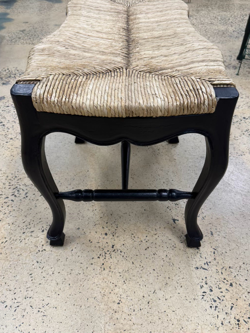 Black Wood French Bench w/ Natural Woven Rush Seat