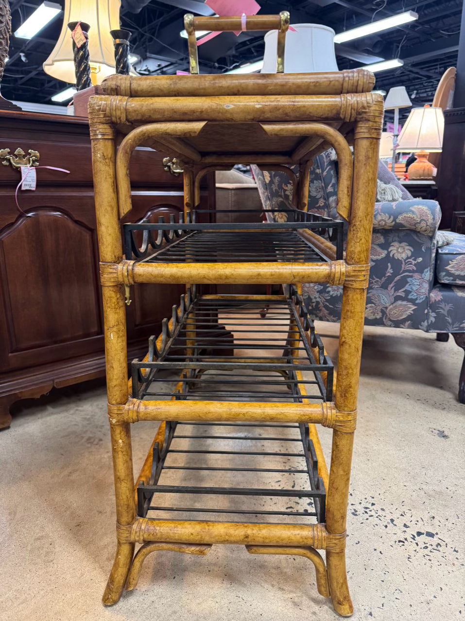 MAITLAND SMITH Bamboo & Metal Wine Bottle Holder Table w/ Removeable Tray